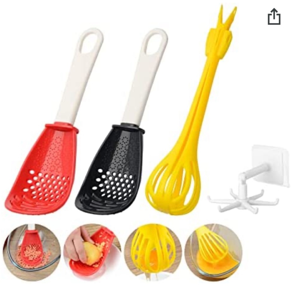 NWT 4pc Multifunctional Cooking Spoons & Skimmer Scoop Colander Strainer set
